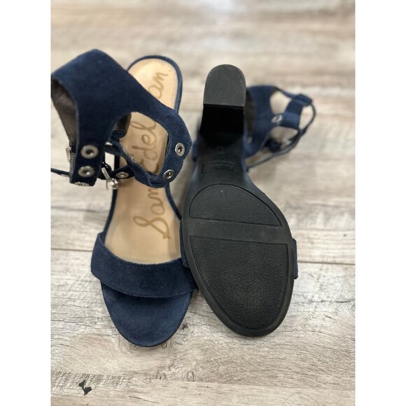 Sam Edleman Enya Navy Suede Grommet Strap Block Heels in Size 9.5 - Picture 6 of 6
